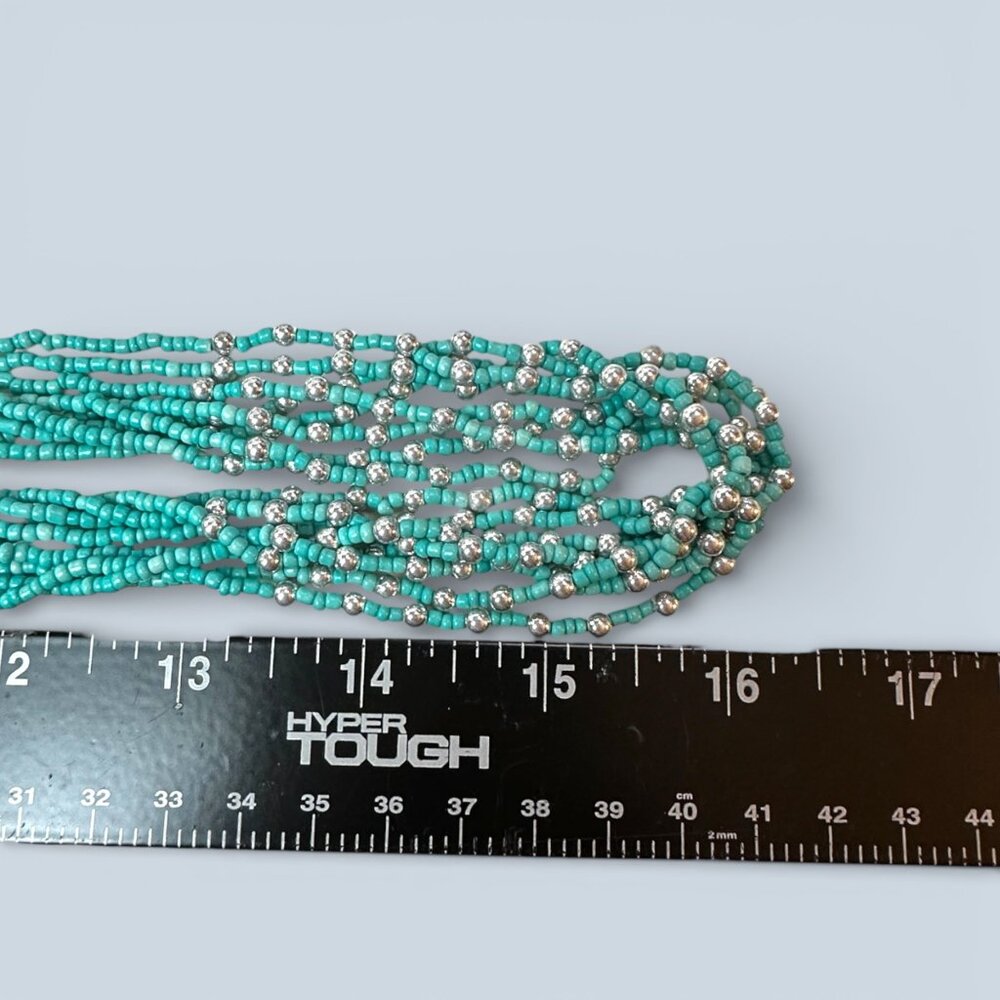 Multi-Strand Turquoise & Silver Beaded Necklace With Adjustable Clasp 32in Adjus - Picture 5 of 6